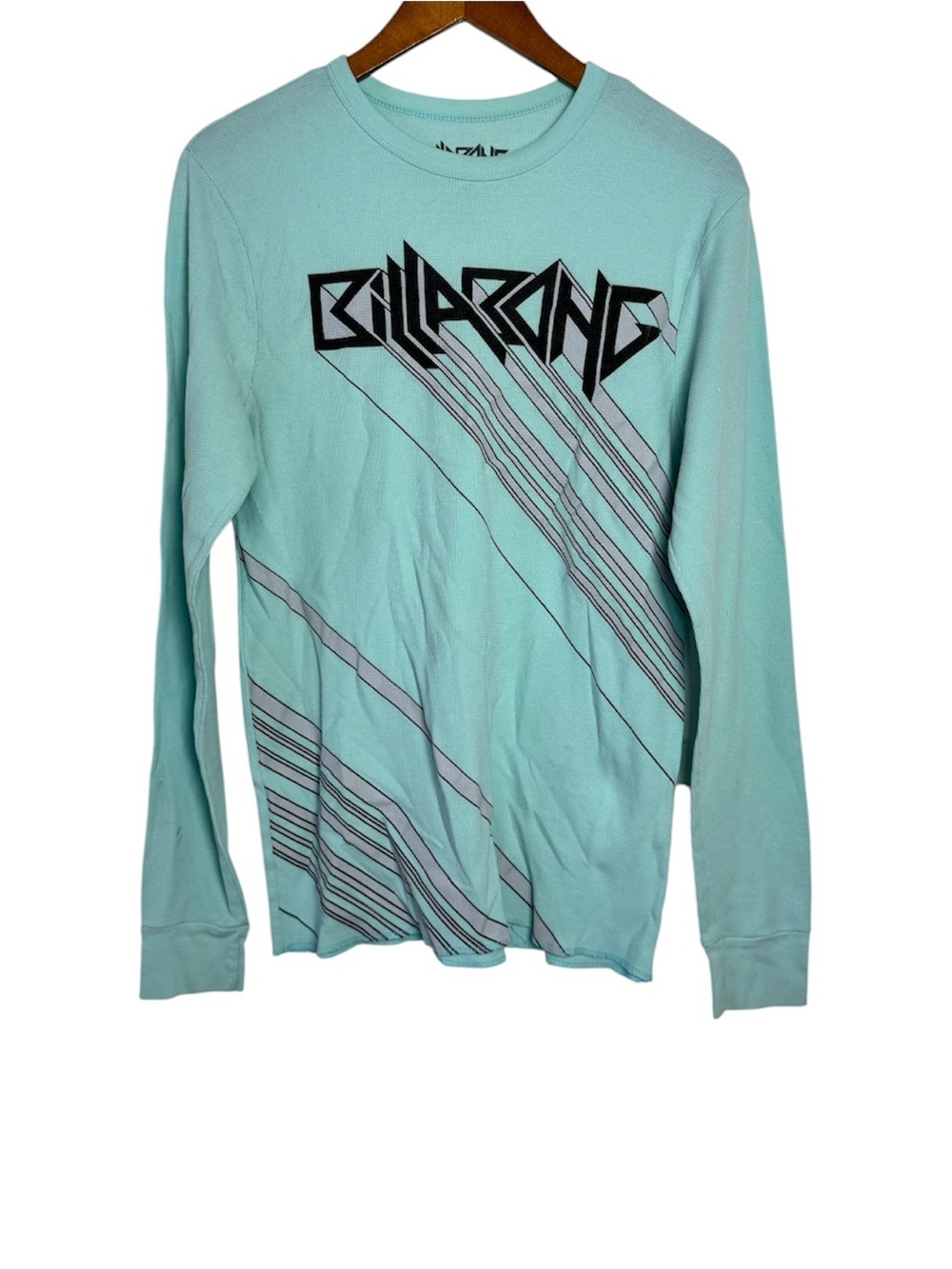 Billabong Mint Green Long Sleeve Graphic Thermal Waffle Knit Tee Size L